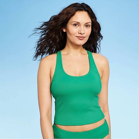 all in motion Other - All In Motion Women's Green Longline Ribbed Tankini Top